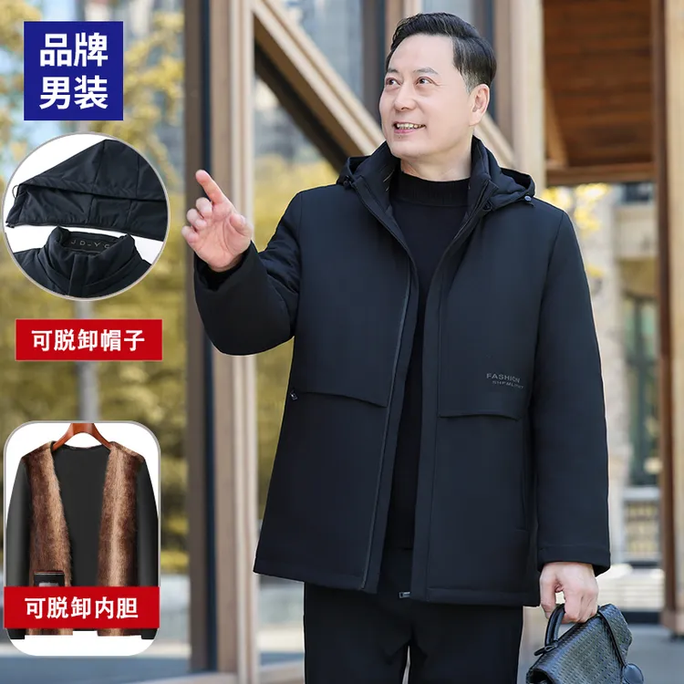 【长毛内胆可脱卸】爸爸装冬季棉衣加绒加厚中老年男装棉服外套保暖