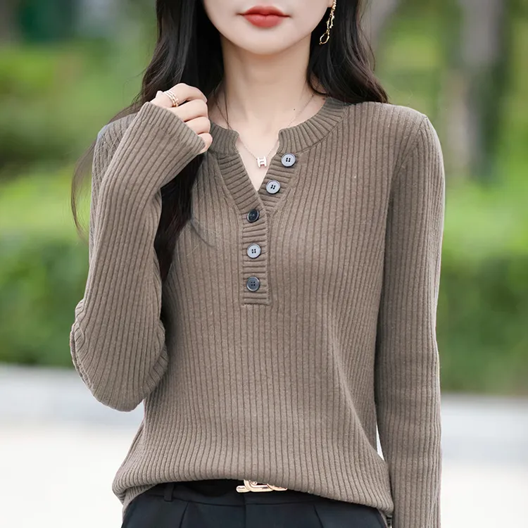 哥弟阿玛施正品女半开胸薄款纯色秋季冬季长袖毛针织衫毛衣打底衫