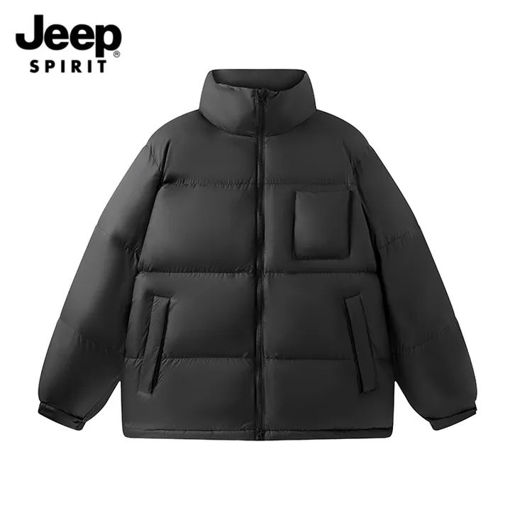 JEEPSPIRIT吉普保暖无工艺长款立领秋冬加厚时尚宽松潮流羽绒服