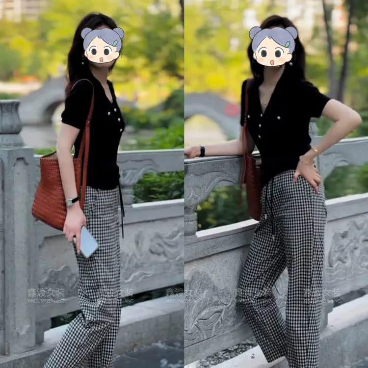 2025夏季新款时尚显瘦气质女士网红洋气两件套百搭款D5360