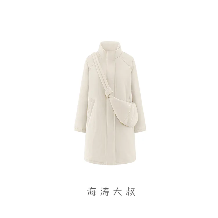 【海涛大叔】「冬日探险家」韩系宽松立领棉服带斜跨包包长款外套