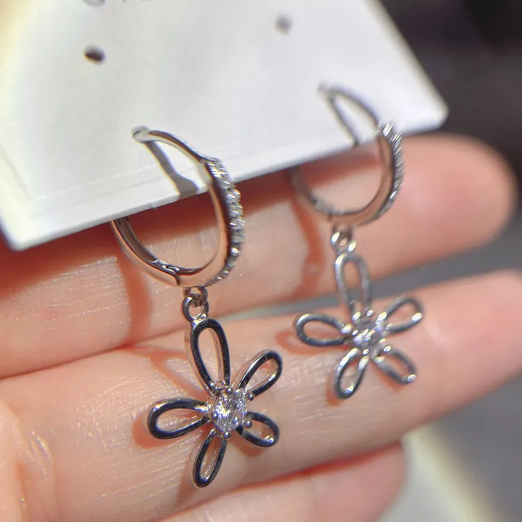 925银合成锆石耳饰 925纯银耳坠花耳环镶钻显瘦小清新