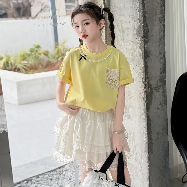 女童夏季套装2025新款洋气大童短袖时髦夏装网红儿童半身裙两件套