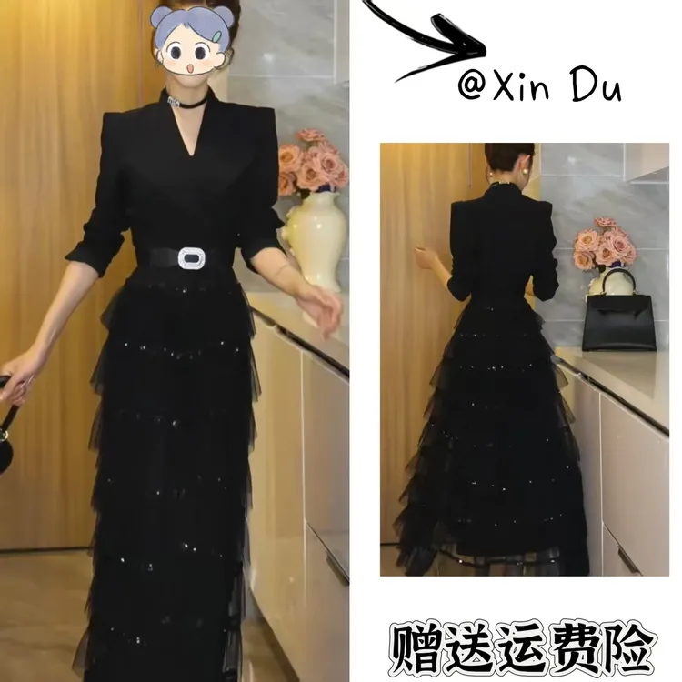 2025秋季新款时尚显瘦气质女士网红洋气连衣裙百搭款D22258