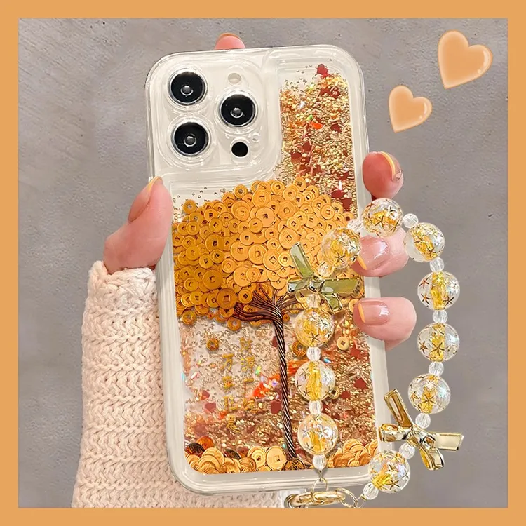 发财树适用于苹果17华为vivo/oppo小米iPhone16pro秋冬流沙手机壳