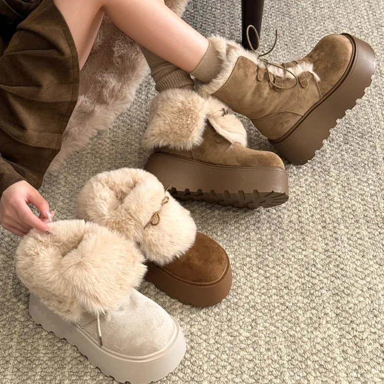 贾不假雪地靴女2025新款冬季高级感洋气皮毛一体毛茸茸爆款棉鞋