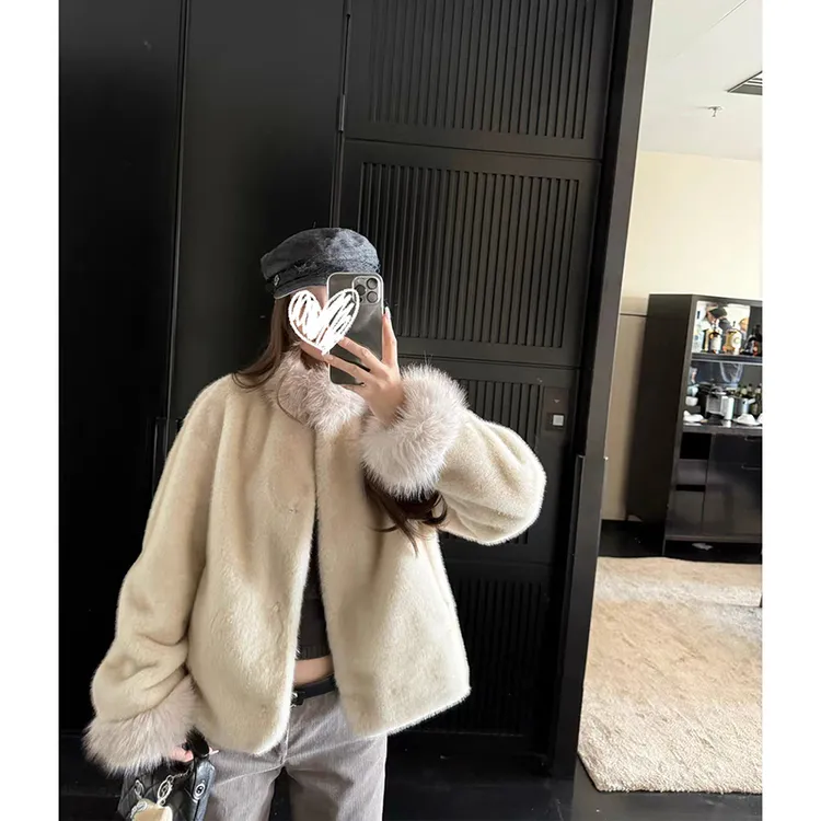 '琥珀奶貂'晕染毛毛柔软加厚保暖外套女冬季毛绒法式气质上衣
