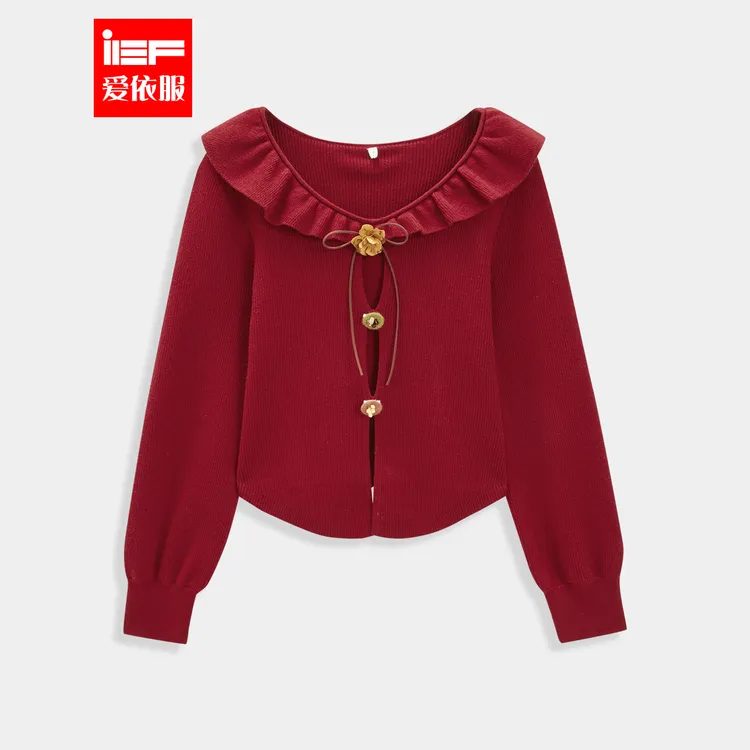 IEF/爱依服2025年冬春季新款韩系女人味设计感时尚气质毛织上衣
