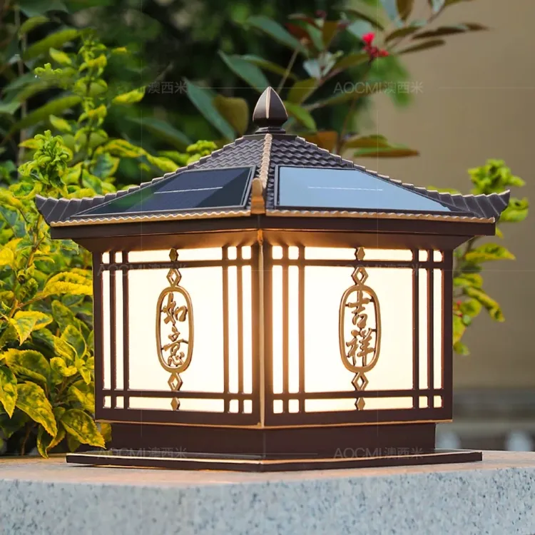 新中式柱头灯轻奢风防水家用灯饰超亮简约风景观庭院灯饰户外室外