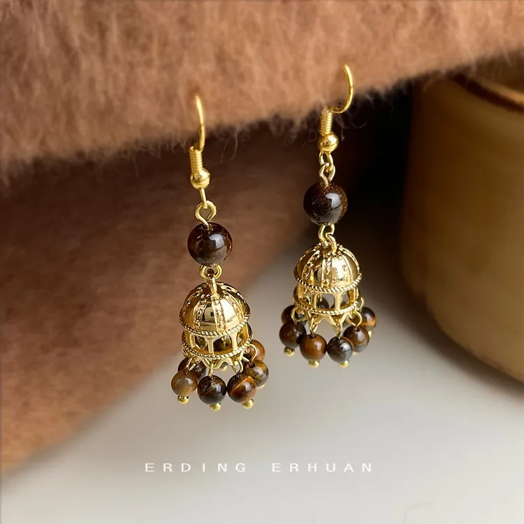 纯铜树脂耳饰 手作镂空鸟笼流苏耳环小众创意文艺复古轻奢耳饰