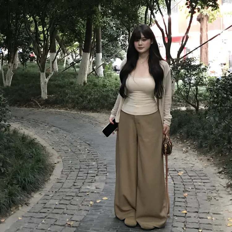 【小肉瑶】阔腿裤女2025新款中腰休闲感直筒裤宽松西装裤通勤