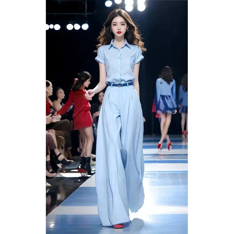 2025夏季新款时尚气质高级感洋气薄款轻奢衬衫搭配阔腿裤两件套装