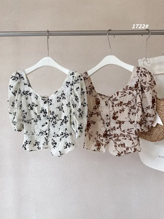 碎花薄纱柔软细腻舒服透气短袖衬衫女夏季设计感减龄显瘦气质上衣