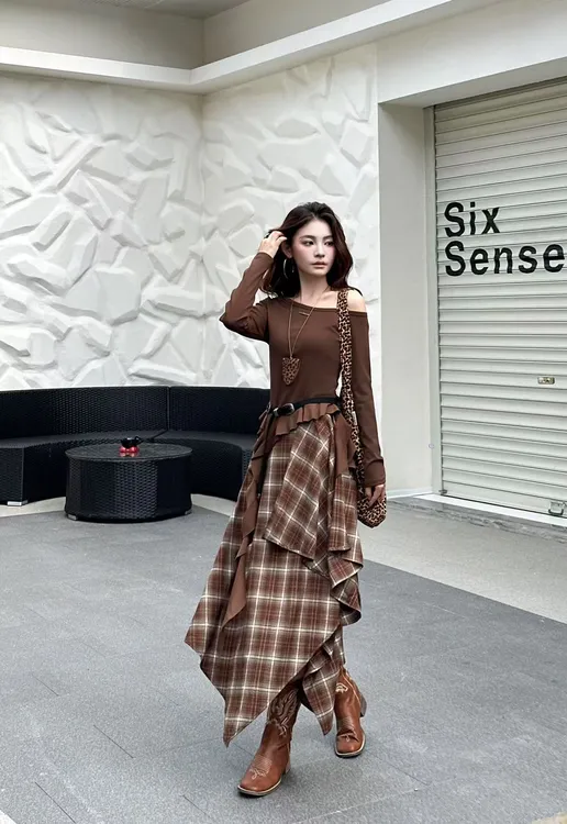 时尚套装废土风不规则半裙美拉德时尚复古港风显瘦高级感两件套女