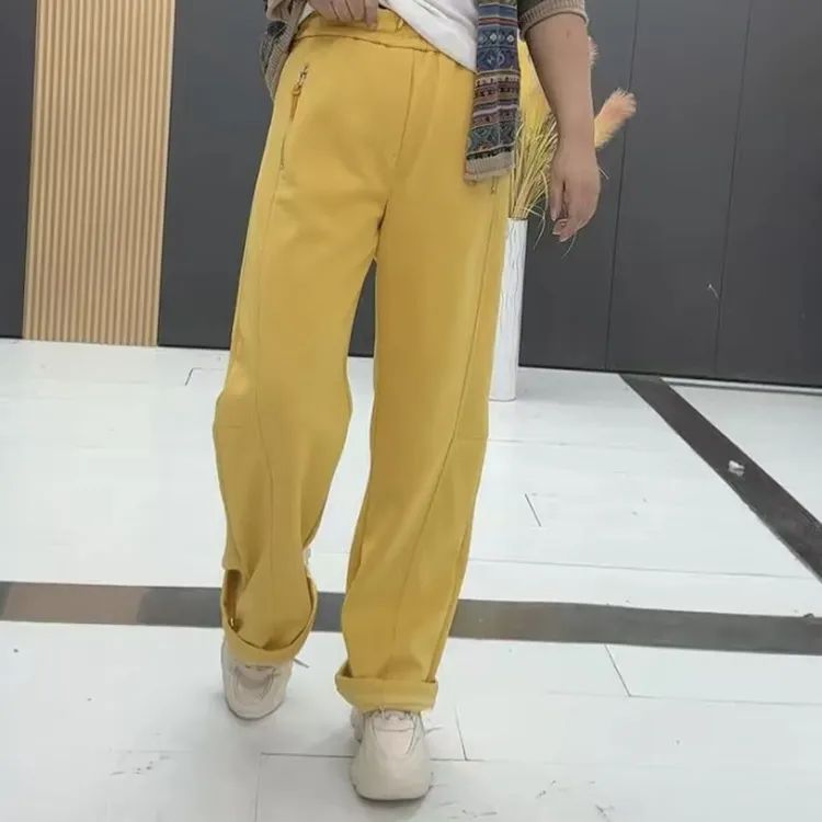 8625*大码春季新款加绒弯刀裤女显瘦百搭宽松时尚拖地长裤