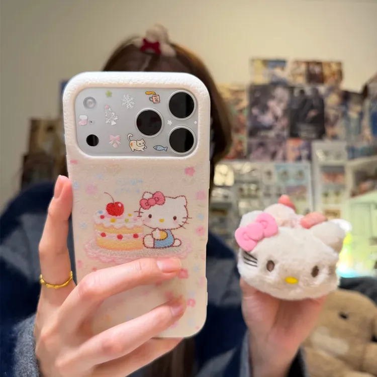 BANCA蛋糕苹果Kitty猫适用苹果17/16皮纹手机壳华为vivoppo小米15