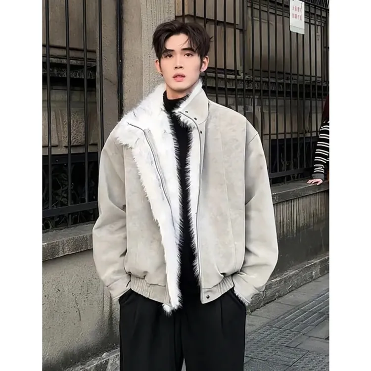 美拉德棕咖色座山雕皮衣外套棉服男冬季加绒加厚皮毛一体棉衣夹克