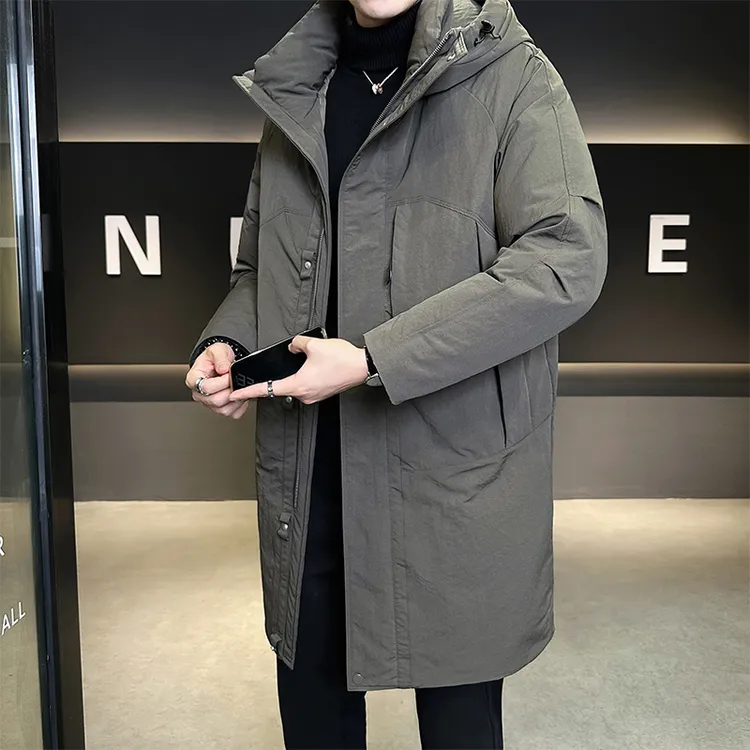 中长款羽绒服男冬季2025新款高端连帽加厚保暖鹅绒防寒服男装外套