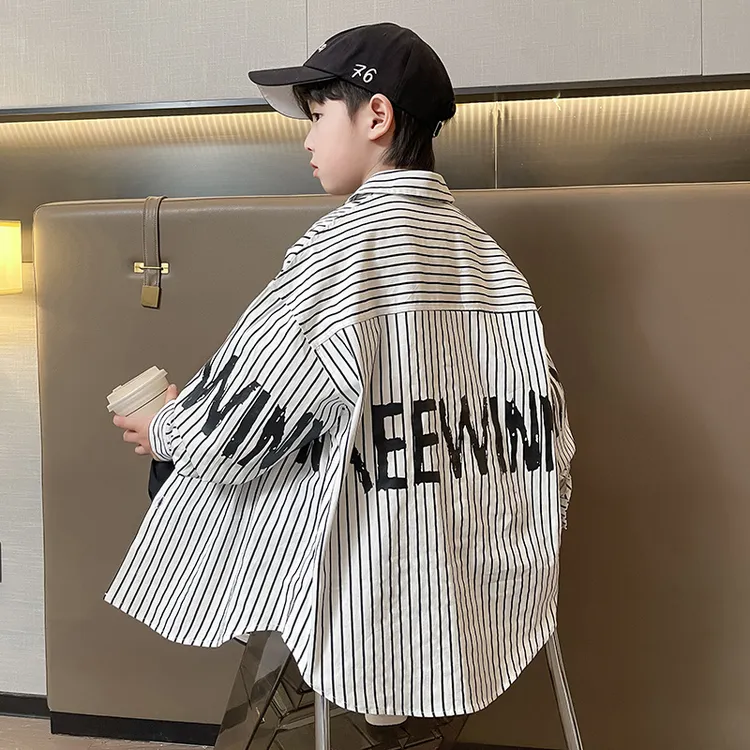 儿童装男童春装衬衫2025新款春秋款中大童春季男孩衬衣洋气酷帅潮