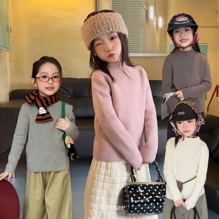 现货「麦麦秋」【 小火山】双柔纱女童冬季保暖圆领打底毛衣GD2215