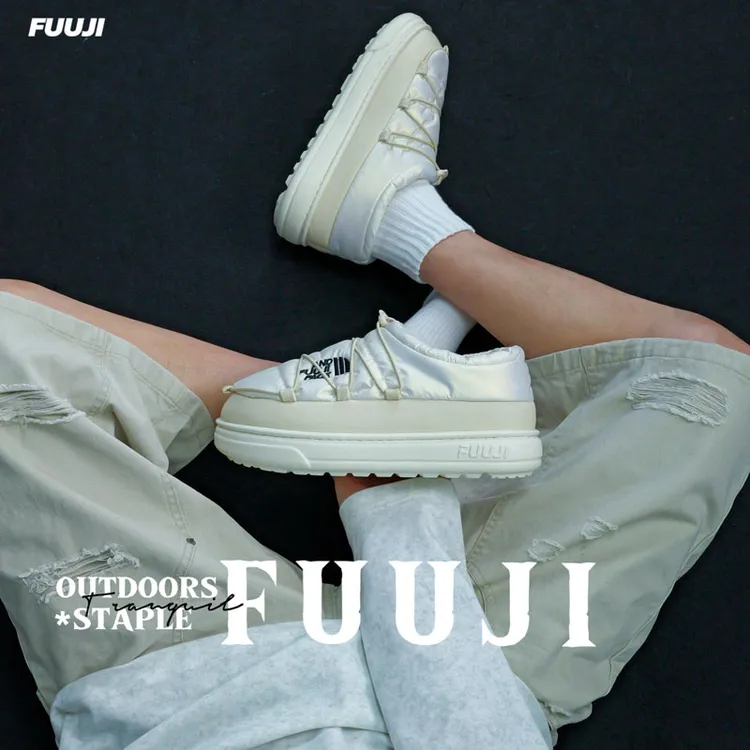 FUUJI秋冬季保暖雪地棉拖鞋防滑加绒加厚男女防水包跟居家外穿