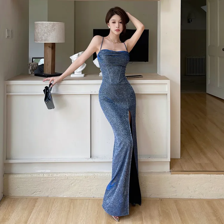 高级感显瘦收腰高开叉连衣裙2025新款年会成人礼礼服晚宴场合女装