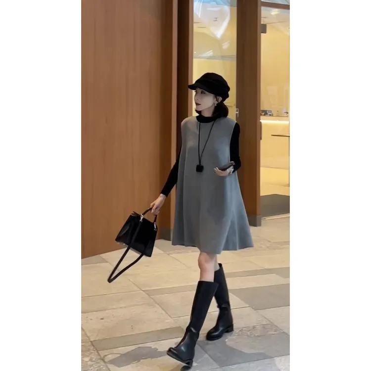 韩系高级感针织衫背心连衣裙套装女秋冬新款内搭上衣毛衣裙两件套