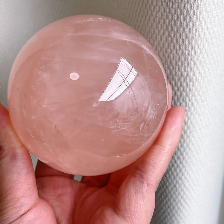 天然粉晶球摆件西柚粉晶六芒星光球摆件72.9mm