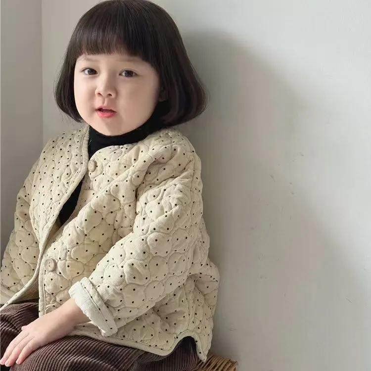 女童外套2025秋冬韩版儿童宝宝百搭宽松点点外套儿童高品质棉衣