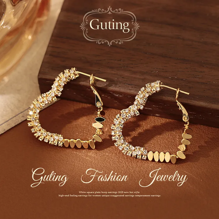 铜合金合成锆石耳饰 23284金色不规则碎银子圈圈耳环女耳钉耳饰