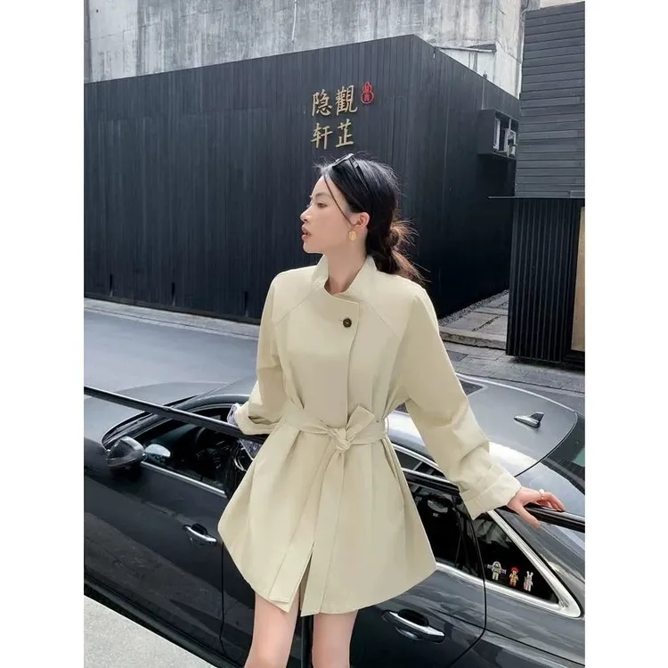 中长款风衣女春季新款廓形卡其色气质小个子韩版一粒扣外套