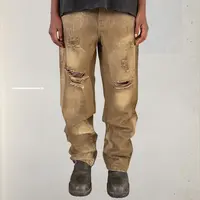 UNKNOWNWORLD 25FW 恶魔季泥染涂蜡破坏合身直筒牛仔裤