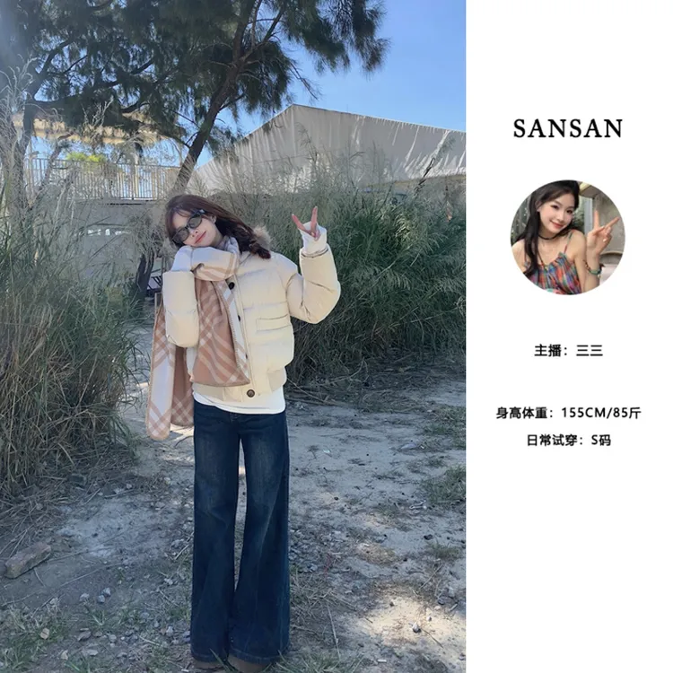 【三三】（比利时）毛领连帽秋冬外套新款小个子韩版短款宽松夹棉棉服