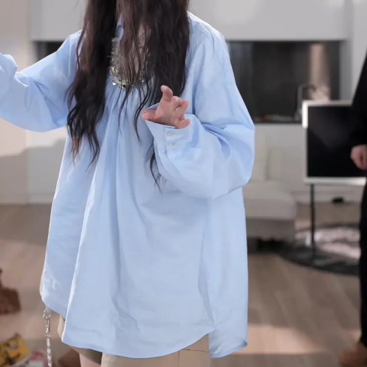 2025新款设计感亮片织带长袖钉珠衬衫上衣LK2501958