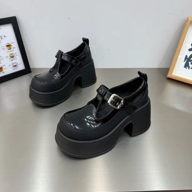 2025新款厚底粗跟玛丽珍单鞋百搭舒适跟高8公分洋气舒适增高