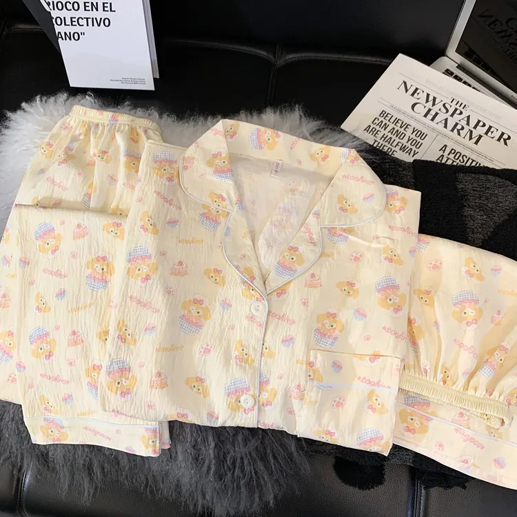 【黄油饼饼】夏天韩版云朵绵短袖三件套可爱卡通ins少女睡衣家居服