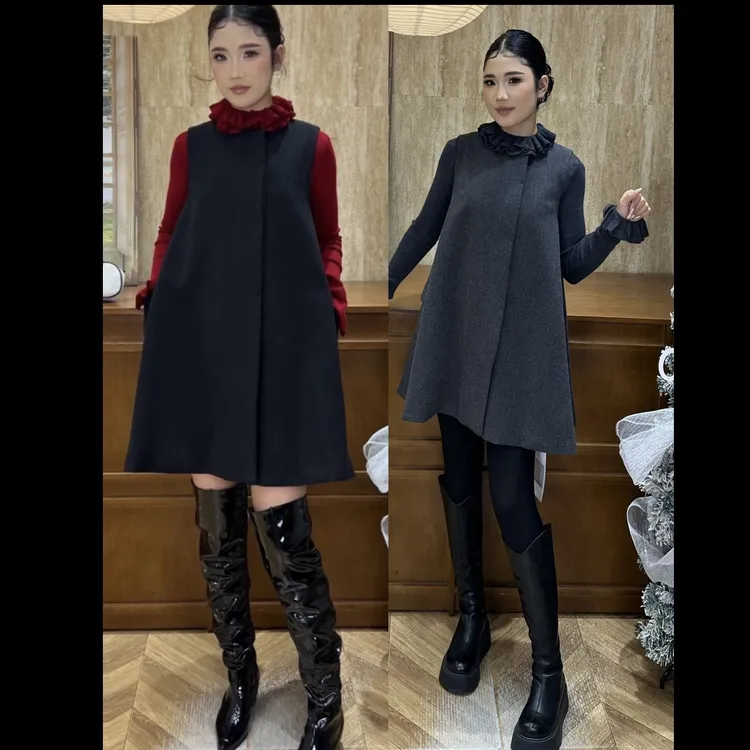 现货【Rayhon】洋气减龄无袖斗套女新款T恤打底衫+中长款两件套6669