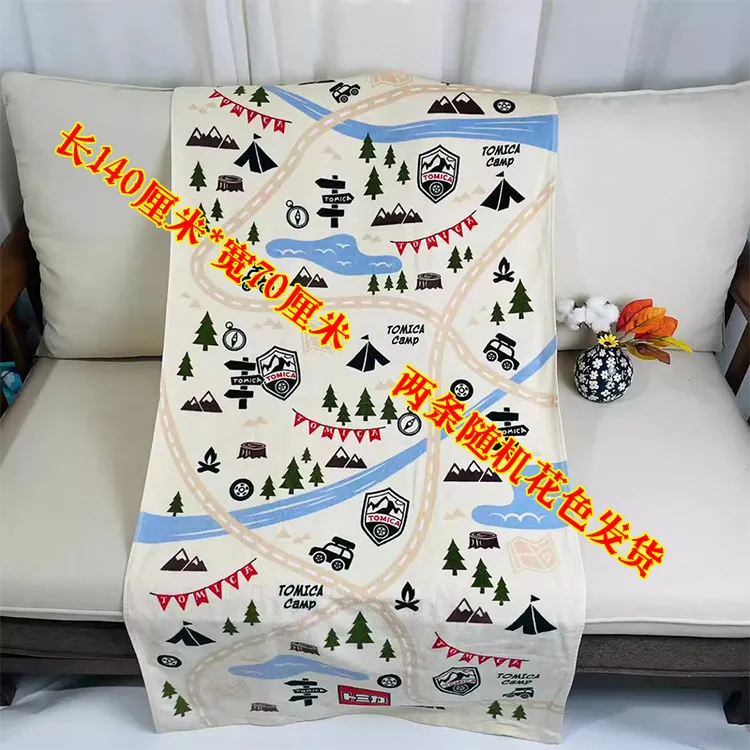 不掉色舒适印染浴巾下单发2件-随机花色