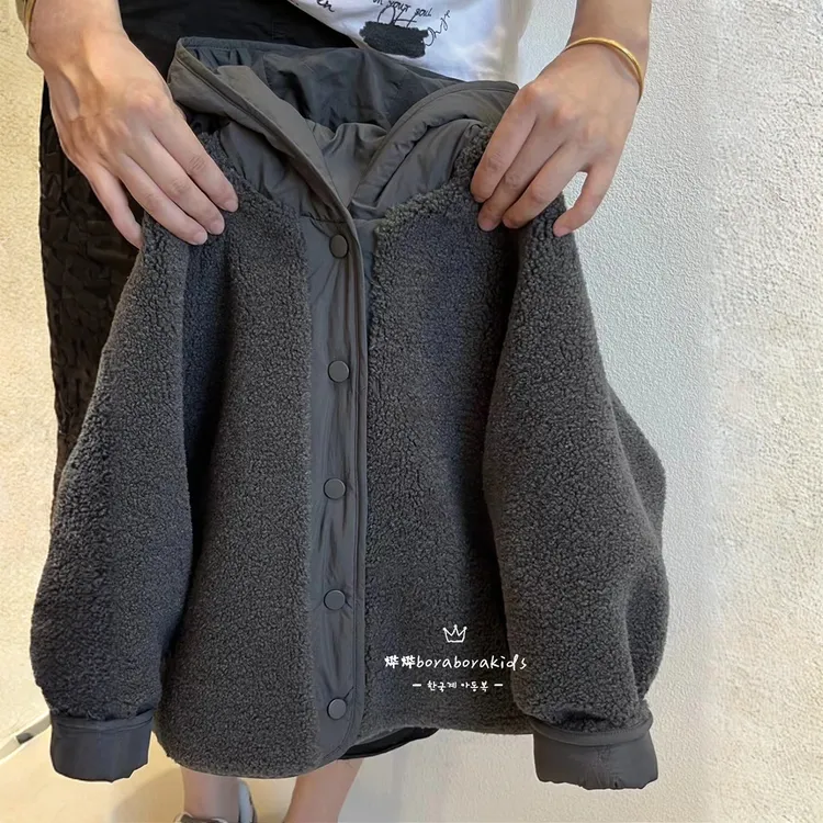 童装男童两面穿羊羔绒外套棉袄2025秋冬新款韩版连帽儿童保暖棉服