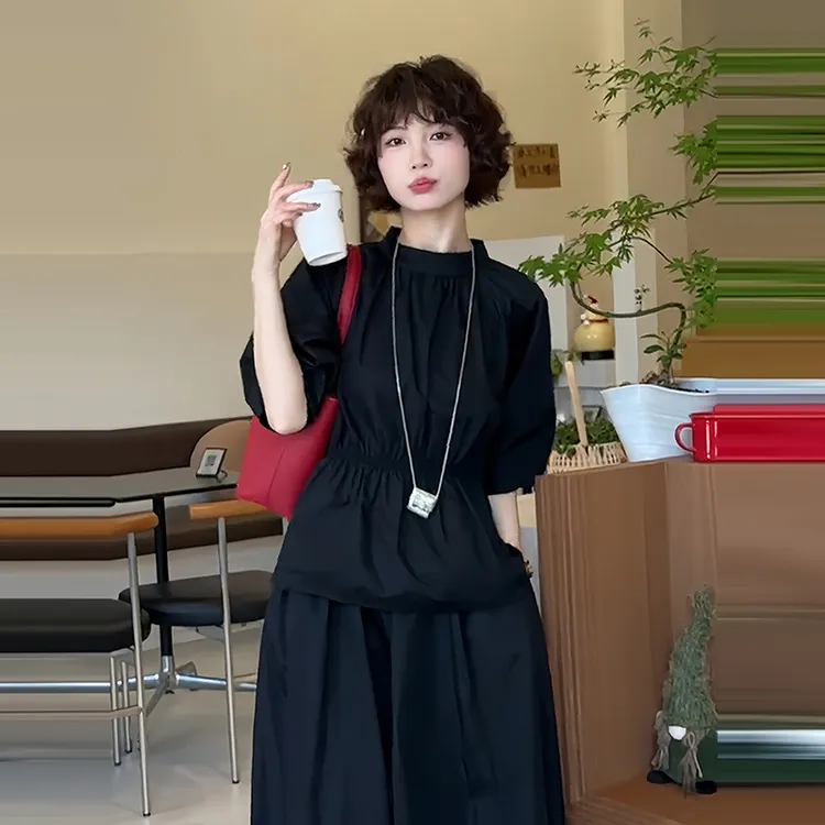 森系时髦收腰设计立领小众T恤女2025春夏季新款百搭显瘦时尚上衣