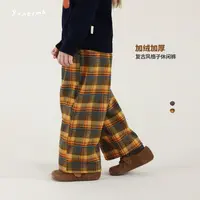 宝宝冬季新款加绒格子休闲裤允儿妈女童秋冬加厚长裤儿童时尚裤子