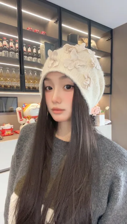 冬季新款花花针织堆堆帽韩版百搭休闲时尚大小脸都爱的护耳帽