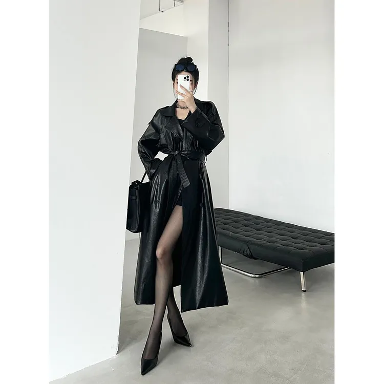 THEORY ERRORPAPERLLL辛间长款皮衣女款2025新款港风宽松黑色高级