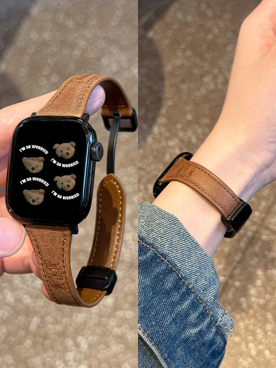 适用华为FIT4PRO手表带运动新款真皮腕带秋冬替换带FIT3磁吸皮质