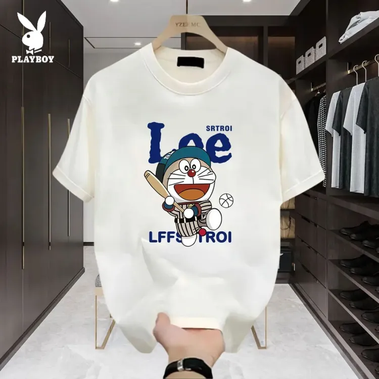 花花公子索罗娜冰丝美式痞帅短袖T恤青年夏季ins潮牌男士宽松百搭
