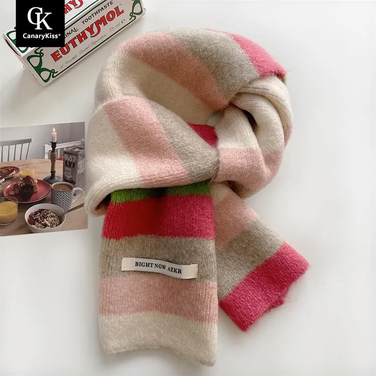 CanaryKiss多巴胺彩虹撞色针织小围巾女秋冬季韩系氛围感保暖围脖