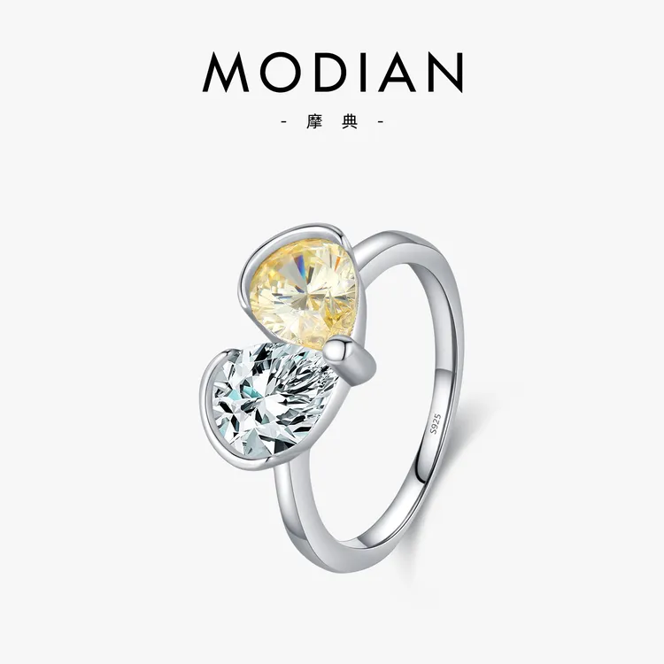 MODIAN/摩典 925银戒指 轻奢仿真钻双色心形戒指女精致高级感指环