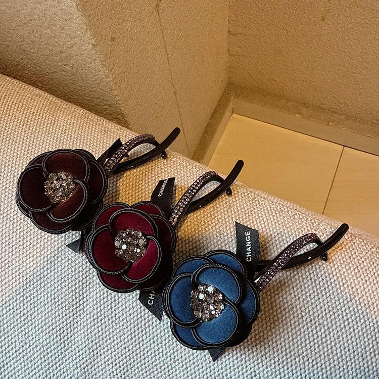 jioli/椒莉气质法式山茶花水钻扭扭夹后脑勺盘发一字夹小香风发夹