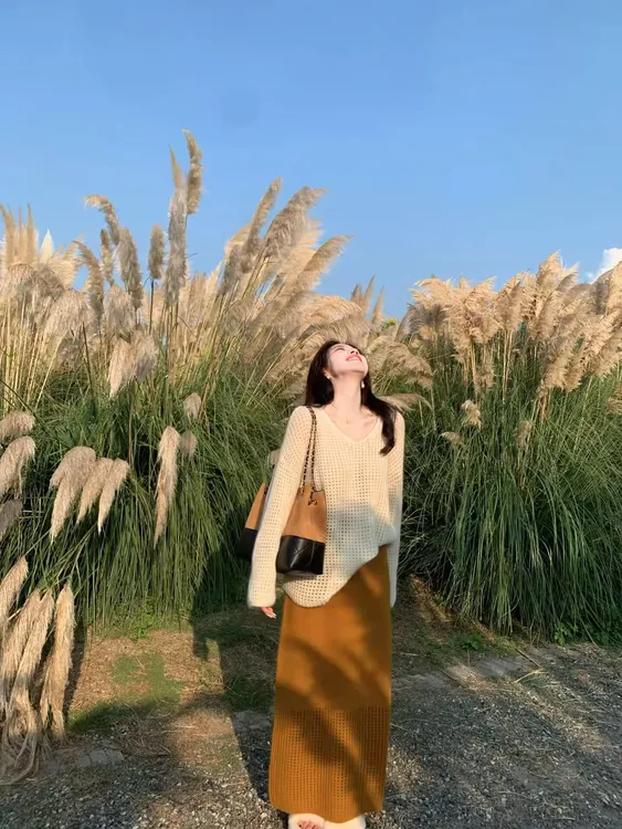 2025秋季新款韩系穿搭高级感V领针织上衣搭配半身裙气质两件套女