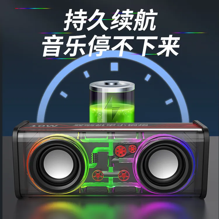 菲声V8蓝牙音箱双喇叭透明机甲小钢炮炫彩大功率低音炮创意桌面